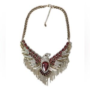 Zara Gold & Red Winged Eagle Rhinestone Statement Necklace — Rare - Burning Man